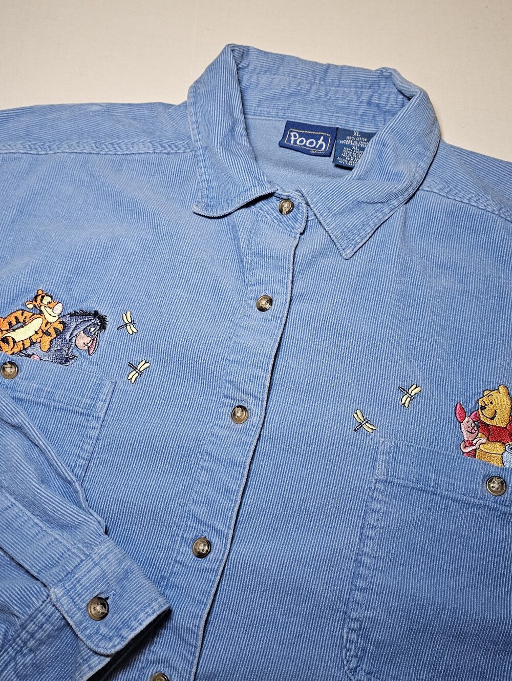 Disney Winnie the Pooh Corduroy Shirt XL Unisex Adult Embroidered Pockets
